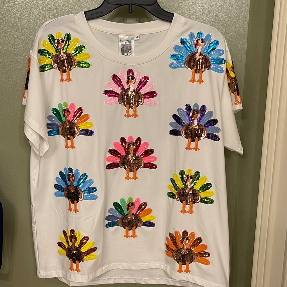 NWT Queen of Sparkles Sequin Turkey Tee